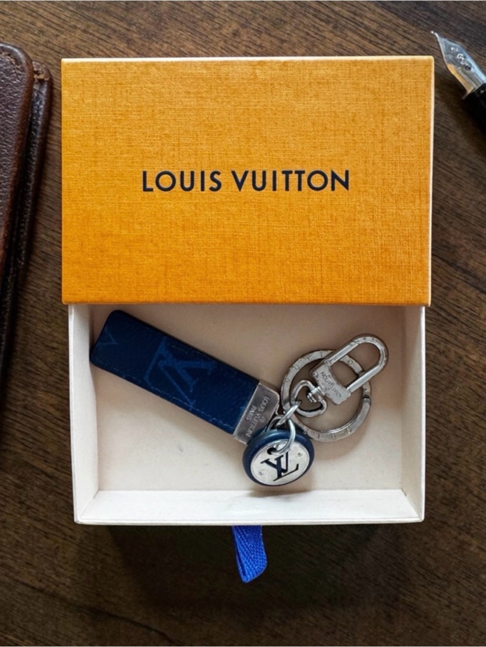 EUC Louis Vuitton Blue and Silver Key Holder Keyring